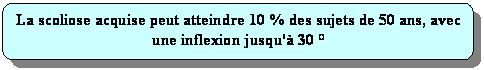 Rectangle  coins arrondis: La scoliose acquise peut atteindre 10 % des sujets de 50 ans, avec une inflexion jusqu' 30 